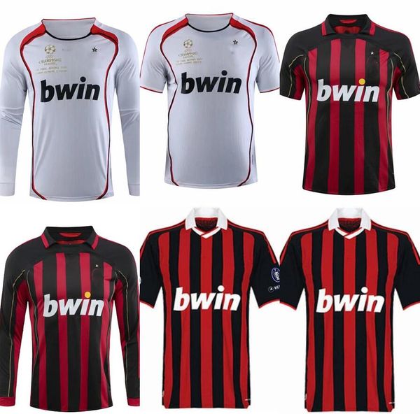 

2009 2010 ronaldinho beckham maldini pato retro soccer jersey home away 09 10 seedorf inzaghi c pirlo thiago silva vintage classic football, Black;yellow