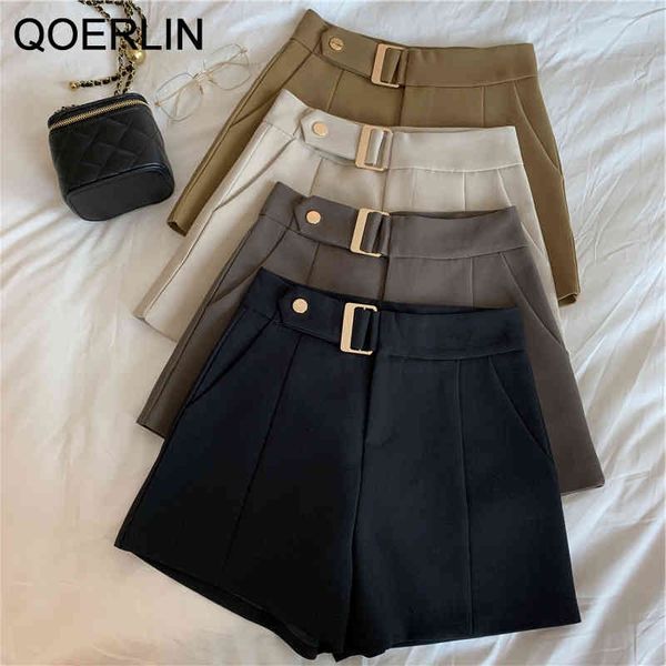 

qoerlin spring new loose suit pants for women wide leg pants shorts girl high waist women's booty shorts black high waist pocket 210416, White;black
