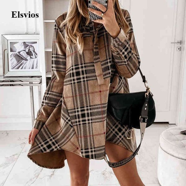 

casual dresses vintage button plaid print shirt women turn-down collar irregular mini fashion spring autumn long sleeve party yid7, Black;gray