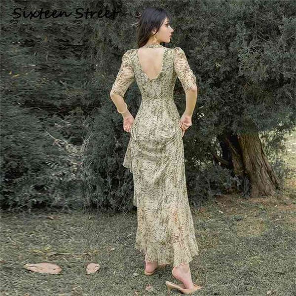 

long women dress snake pattern voile v-neck short sleeve female vestido split party summer elegant 210603, Black;gray