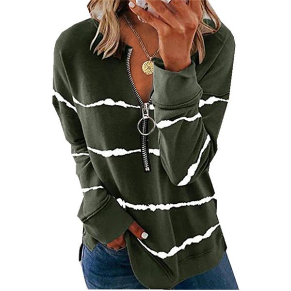 

ladies loose sweatshirt oversized striped hoodie zipper collar multicolor fall/winter outerwear 753, Black