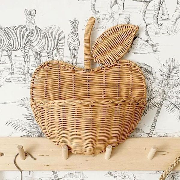 

storage baskets handmade basket woven wicker rattan for kids clothing toys apple shape hanging organizer wall decor