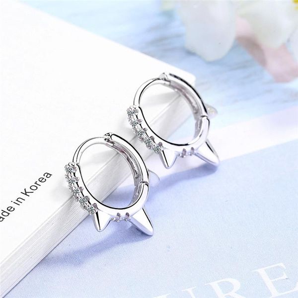 

hoop & huggie ins style brass earrings single row stone zircon ear buckle design for teens unique metal jewelry, Golden;silver