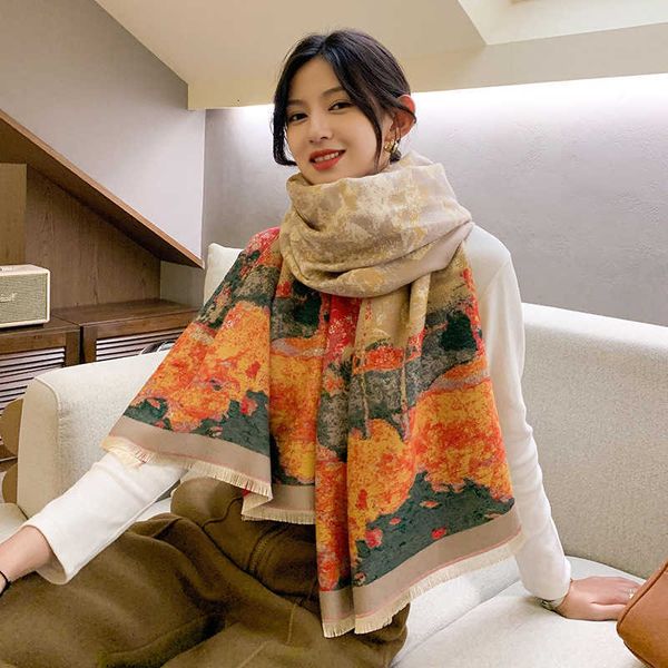

winter antique fashion 2021 imitation cashmere scarf thickened travel versatile winter shawl women, Blue;gray