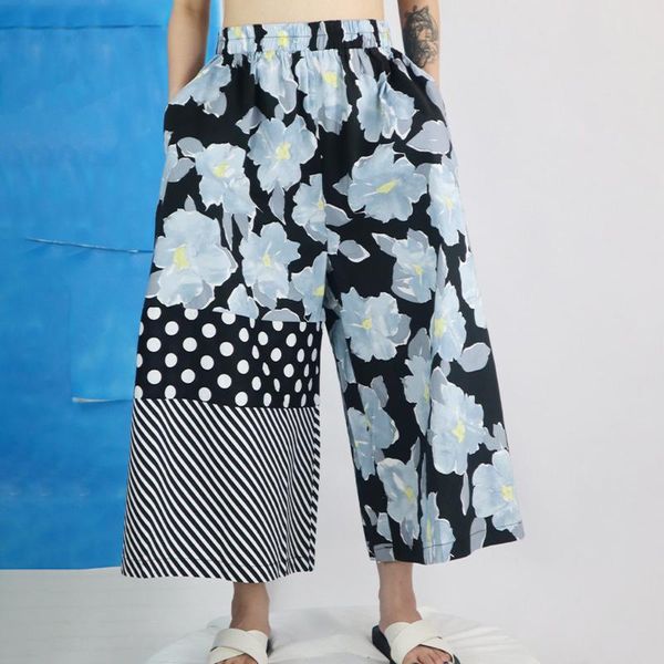 

women's pants & capris [ewq] korea autumn casual trend women elastic high waist printing loose fashion pocket wide-leg straight-leg 202, Black;white