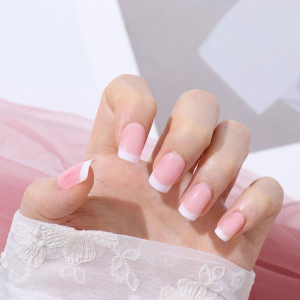 

false nails 24pcs/box simple white french square head with glue detachable wearable fake full cover press on nail art tips, Red;gold