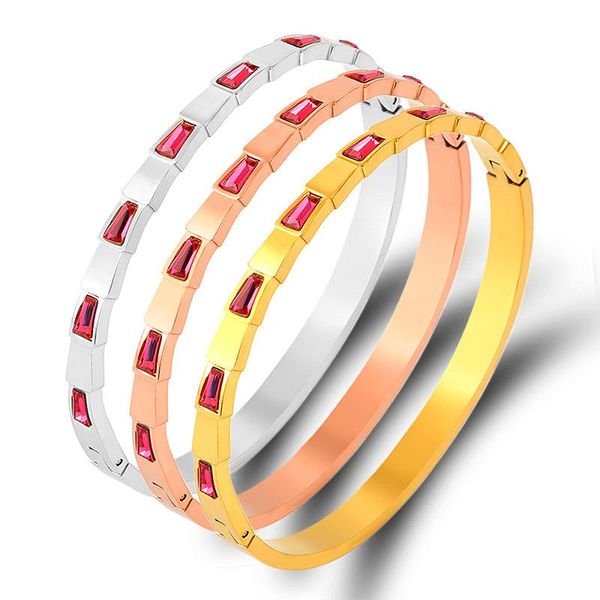 

bangle stylish gap red stone rose gold plating stainless steel, Black