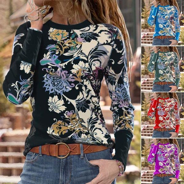 

women's t-shirt fashion casual round neck printed long sleeve top, White