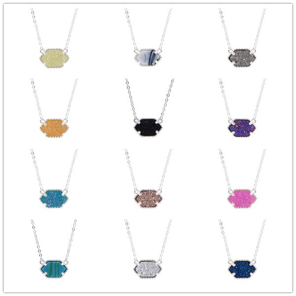 

inspired jewelry resin drusy geometry pendant necklace fashion druzy oval necklaces silver plated brand for women girls