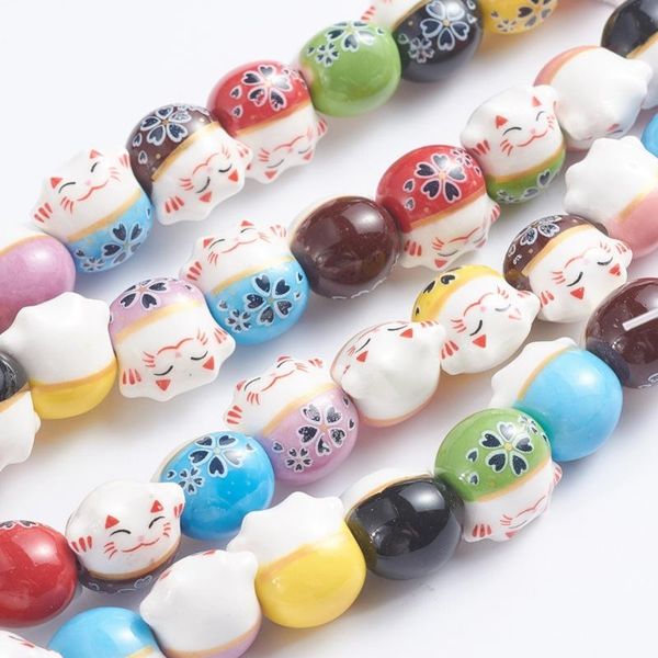 

other about 25pcs/strand handmade printed porcelain beads lovely cat bead for diy jewelry making decor accessories 14x14x11.5mm