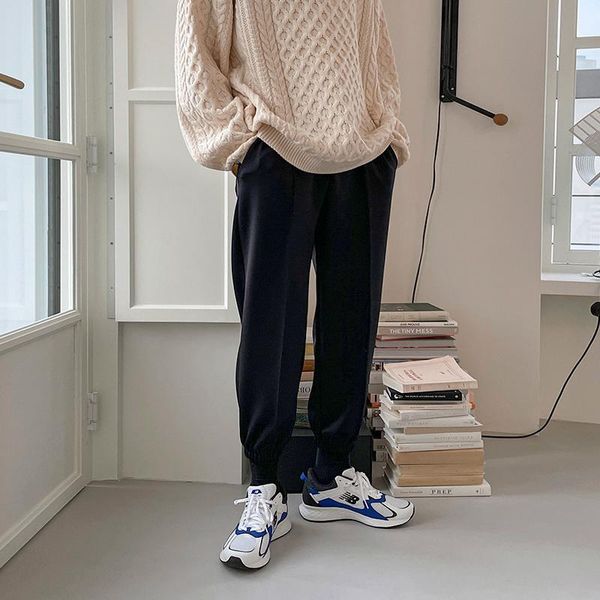 

men's pants clothing wear sweatpants 2021 autumn winter wide leg for couple elastic waist causal loose trousers male, Black