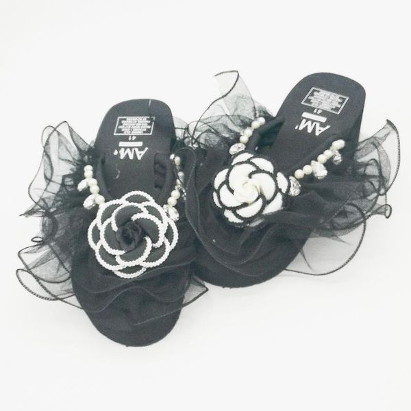 

slippers hahaflower summer shoes women transparent lace flower thick bottom sandals slipper flatform diamonds heels, Black