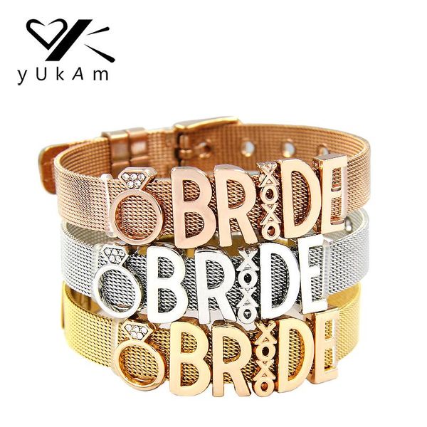 

charm bracelets yukam jewelry xoxo slide charms keeper wedding brides for women lovers stainless steel mesh bangles, Golden;silver