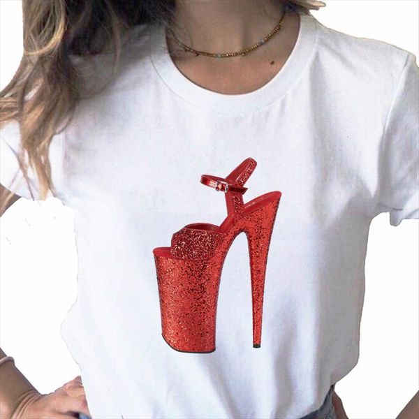 

red high heels shoes men t shirts print and women aesthetic harajuku ulzzang female tee clothes 90s summer graphic top, White;black