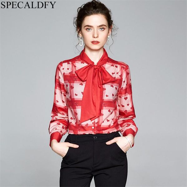 

women's blouses & shirts spring summer long sleve elegant shirt women bow neck print designer runway ladies office blusa mujer 2021, White