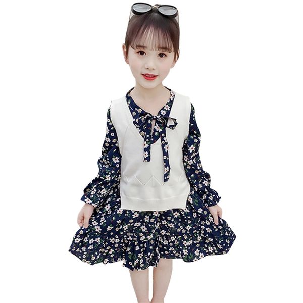 

teen girls clothing floral dress + vest clothes casual style costume for spring autumn children's 6 8 10 12 14 210528, White