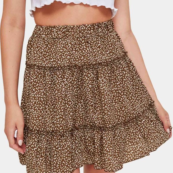 

fashionable short 2021 women's high waist print stitching holiday skirt, Black