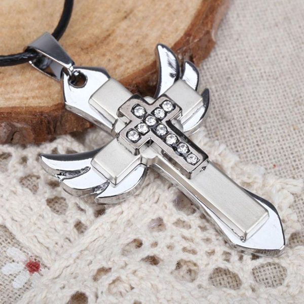 

pendant necklaces men necklace cross angel wing boy jewelry gift hsj88, Silver