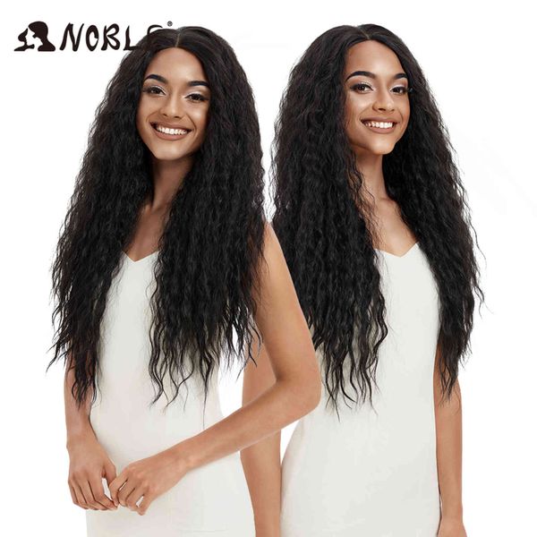 

noble synthetic lace front ombre blonde wig 30 inch 13x4 long wavy s for women, Black;brown