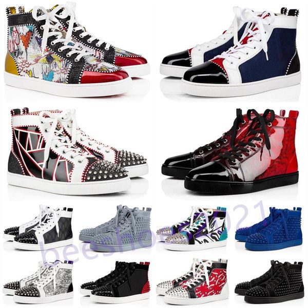 

mens casual shoes women outdoor red bottoms shoe studded spikes loafers sneakers suede leather flats couples ttrainers des chaussures b36, Black