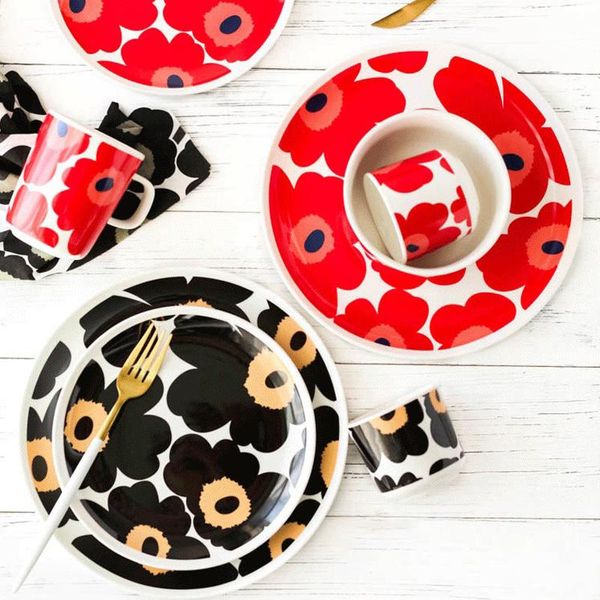 

dishes & plates dinner set 8/10 inch colorful poppy flower bone china plate