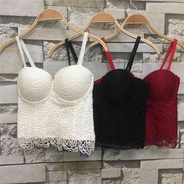 

p142 sweet floral lace push up bralet women's bustier corset wedding party cropped plus size 210527, White