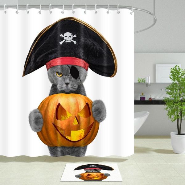 

shower curtains halloween bathroom cute cat with hat waterproof mildew proof fabric bath curtain for hooks
