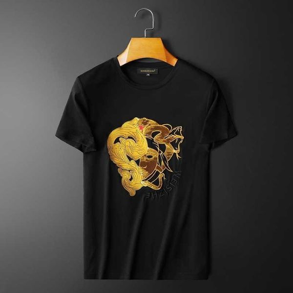 

2021 summer mercerized cotton embroidered short sleeve t-shirt for men, White;black