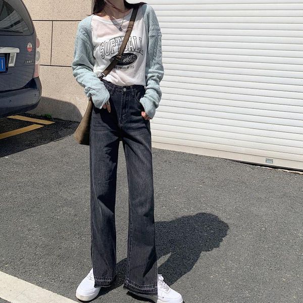 

women's jeans cost-effective autumn high waist slimming loose, Blue