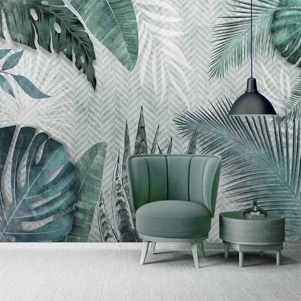 

custom mural self adhesive wallpaper nordic minimalist hand painted tropical leave 3d painting living room tv sofa bedroom decor wallpapers