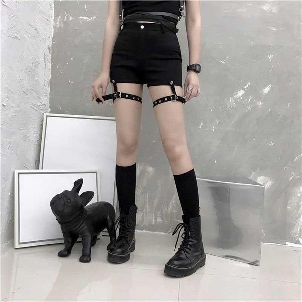 

women's shorts nicemix women goth with garter leg ring club slimming high waist pole dance bandage tight short pants harajuk, White;black