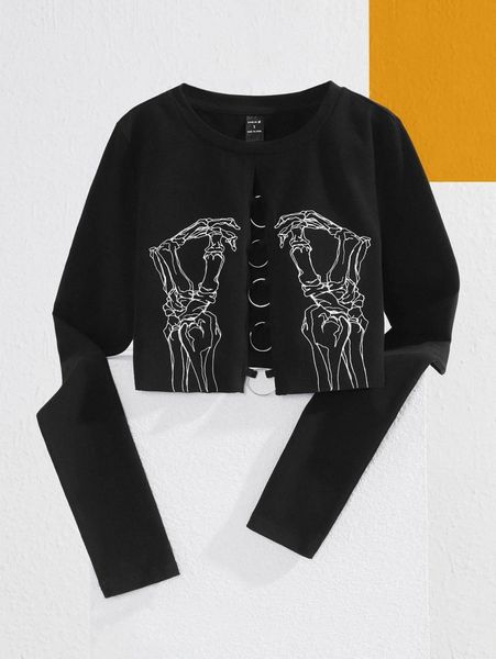 

x cassi walsh skeleton print ring detail tee b4s4#, White