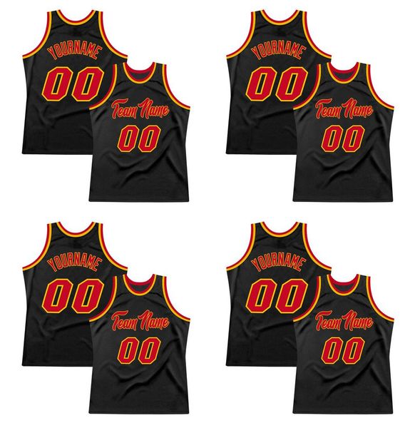 

custom black red-gold authentic throwback basketball jersey