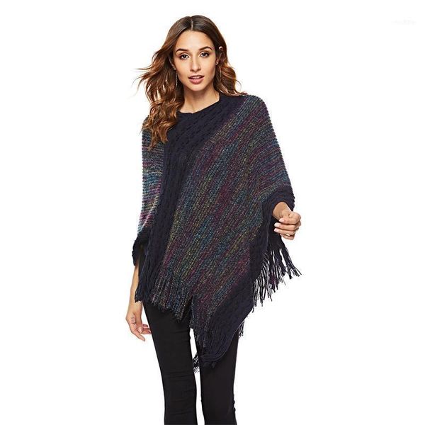 

women's tassel cloak sweater autumn stripped fashion ladies o-neck pullover vintage1, White;black