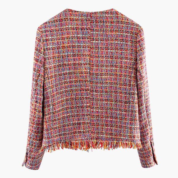 

women's wool & blends getspring woolen coats tassel color matching plaid winter patchwork vintage all match shorts 1 kq1e, Black