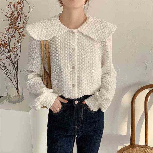 

women chic shirts retro french lace thicken gentle long sleeves peter pan collar elegance blouse female 210525, White