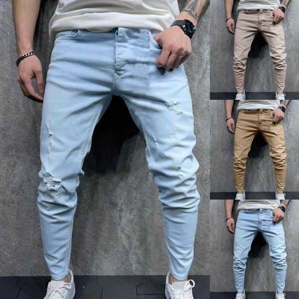 

men's jeans vintage zipper open placket water milled feet woven trousers casual denim man clothing, Blue