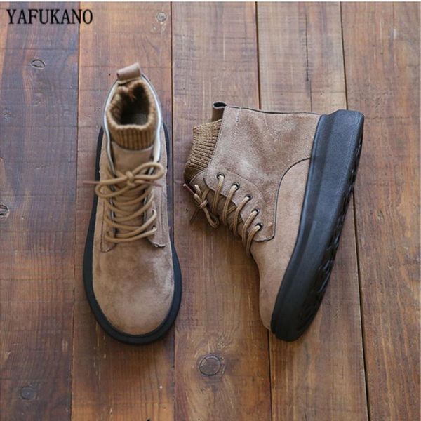 

retro suede wool tube womens ankle boots round toe lace-up thick-soled 2021 literary mori girl casual short, Black