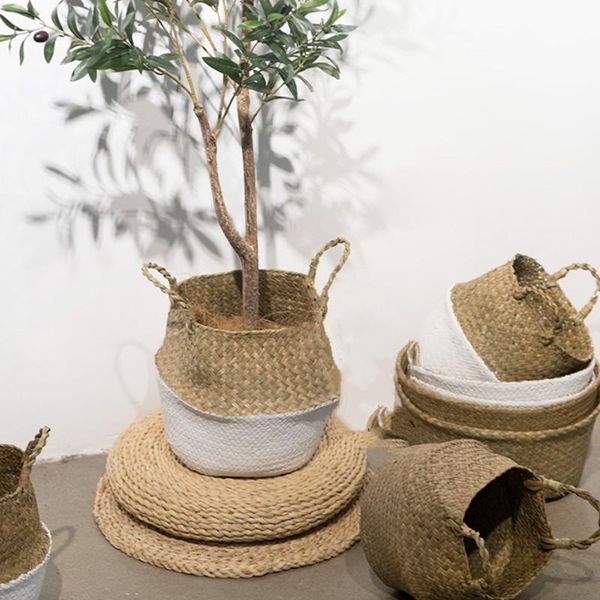 

handmade seagrass wickerwork basket rattan hanging flower pot dirty laundry hamper storage drop toy garden organizer dec bags