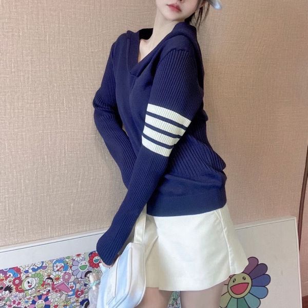 

design clothing autumn 21 british style slim fit stripe four bar college sweater small v-neck pullover knitted long sleeve qingdao, White;black