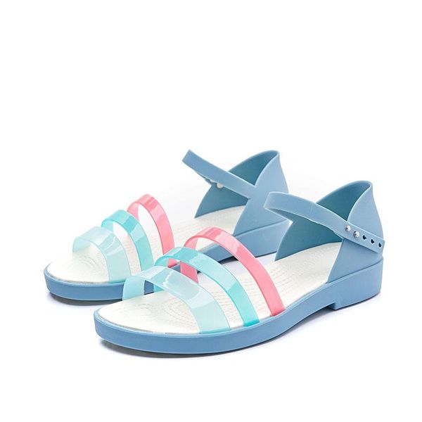 

sandals nice trend summer soft flat female open toe buckles women's beach shoes mixed candy colors jelly women sandalias, Black