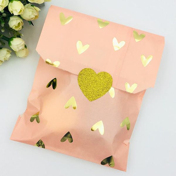 

gift wrap 25pcs wedding favor bag bridal shower birthday anniversary candy paper pink and gold foil heart