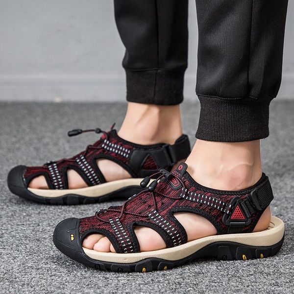 

sandals fashion breathable men leather summer beach shoes men's sandal soft bottom slip on driving, Black