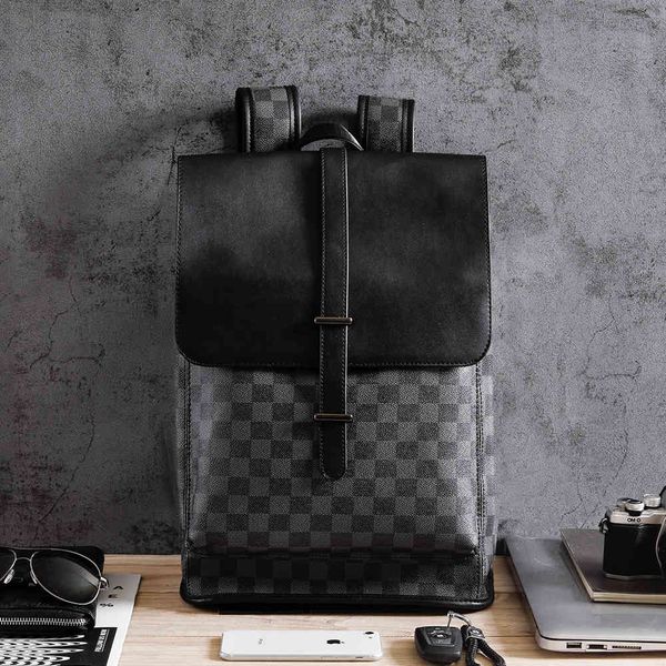 

bags backpack 2021 korean plaid large capacity leisure flip fashionable men's schoolbag computer fashion, Black;red