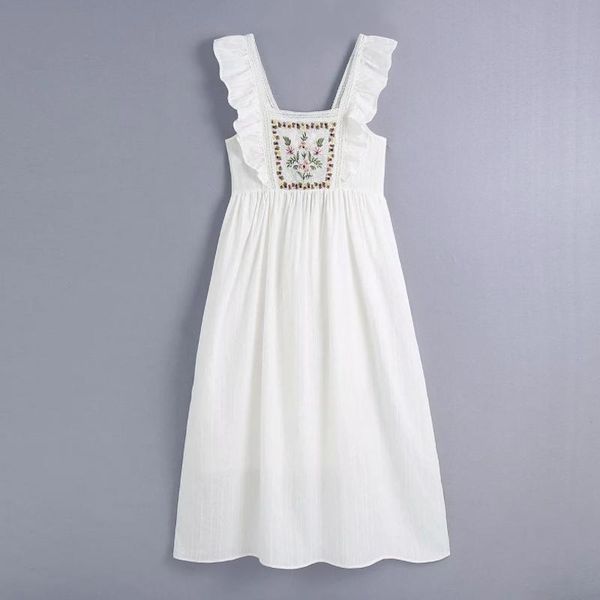 

casual dresses summer women floral embroidery lace splicing ruffle suspender midi dress female clothes leisure lady loose vestido d8036, Black;gray