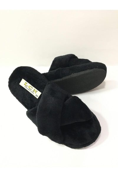 

slippers women's black cross detail home intra- plush