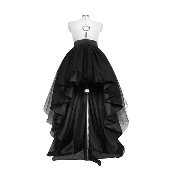 Hoher niedriger schwarzer Tüllrock, asymmetrischer Saum, Tutu, geschichtet, Hochzeit, Brautkleid, hohe Taille, plissierter Abschlussballrock, Gala, stilvoll, Saia 210412