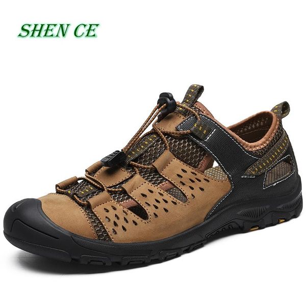 

sandals summer men outdoor plaid casual comfortable anti-slip hiking trekking shoes beach fishing big size 38-46, Black