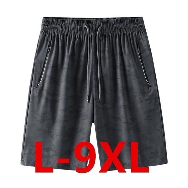 

men's shorts large mesh elastic summer breeches big size clothing nylon black grey spandex sweat plus -9xl, White;black