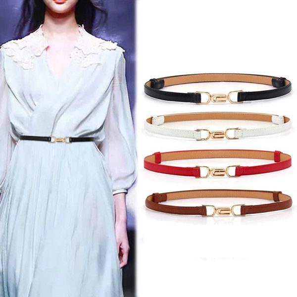 

belts 1pc black/brown/red/white adjustable pu leather ladies dress skinny thin women waist strap